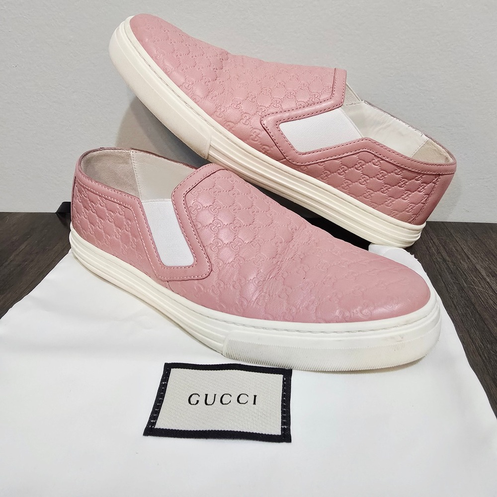 Gucci Guccissima Pink Leather Slip On Sneakers GG Monogram 473974 Size 38 women